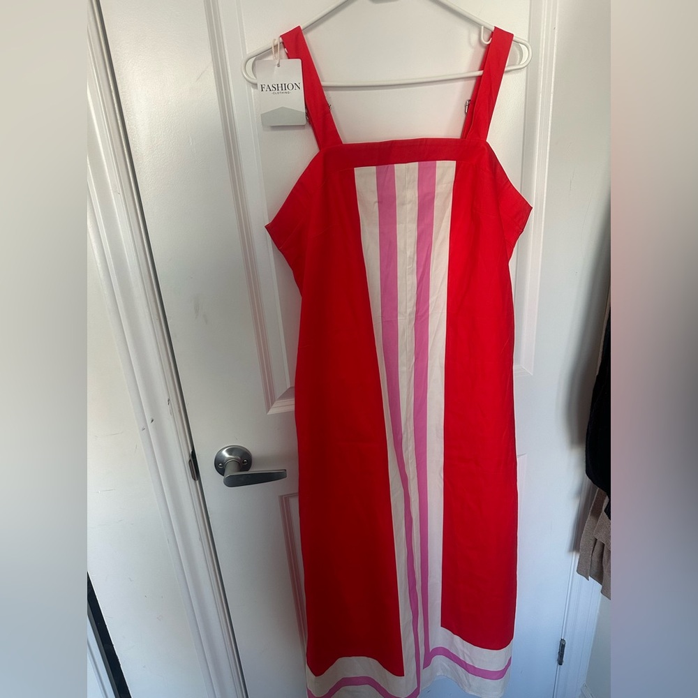 Red Maxi Dress with Pink and White Stripes